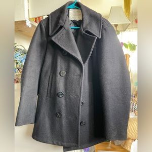 Wool pea coat men’s USA black with pockets heavy vintage buttons